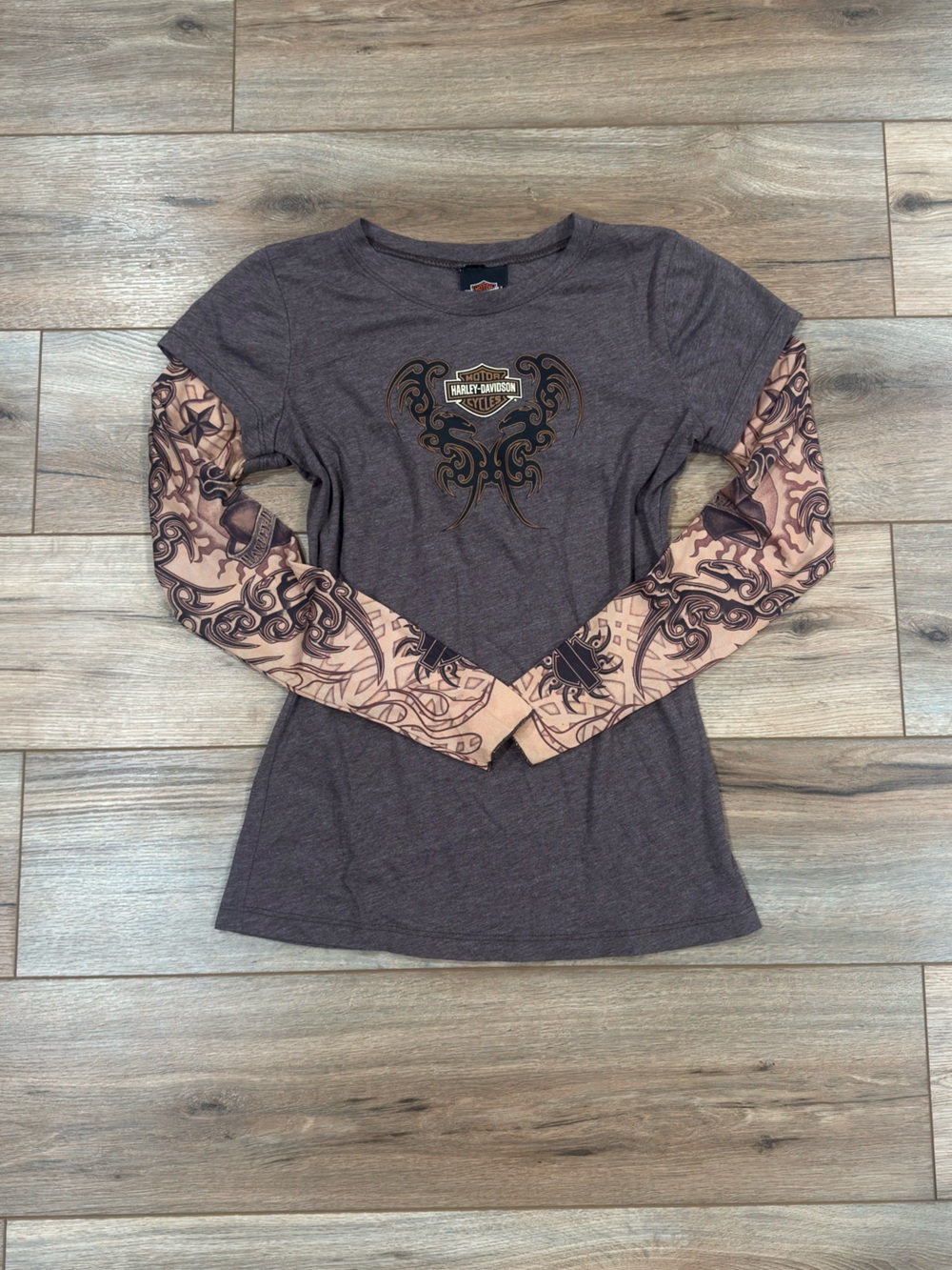 HARLEY DAVIDSON Vintage 2008 Y2k T-shirt W/ Tattoo Design Sleeves | Size Large